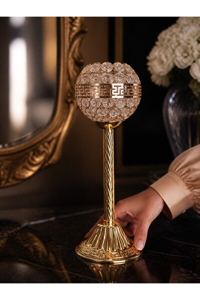 Dekovien Kristal Şapka Gold Metal Şamdan Saray Model Elektrikli
