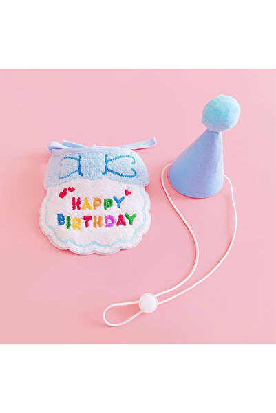 Choice4 Blue Set Cute Dog Cat Clothes Birthday Bib Party Hat Bandana Set Pupp...