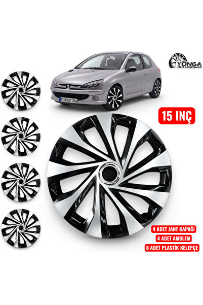 YONGA OTO AKSESUAR PEUGEOT 206 VAN 15 İnç Jant Kapağı 4'lü Set Siyah Gümüş + ...
