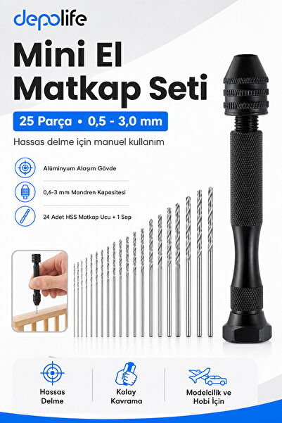 Depolife Mini El matkap 25li matkap ucu 0,5 – 3,0 mm Hassas el matkabı seti m...