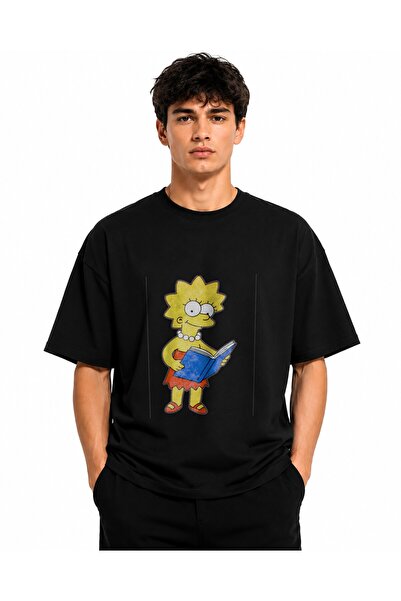 Inscriptie Unisex Premium Cotton Casual T-Shirt "Lisa Simpson reading"