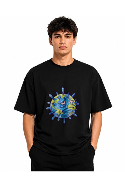 Inscriptie Unisex Premium Cotton Casual T-Shirt "Earth virus illustration"
