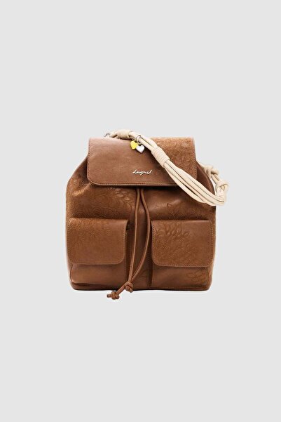 Desigual Rucsac de damă caramel cu imprimeu floral în relief și buzunare