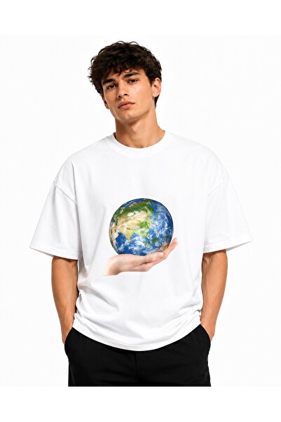 Inscriptie Ουνισέξ Βαμβακερό T-Shirt Υψηλής Ποιότητας  "Πλανήτης στο Χέρι "