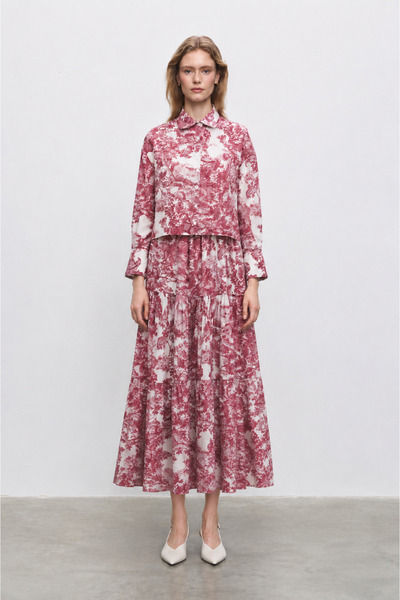 TERZİ DÜKKANI LADY DESENLİ VUAL ETEKLİ TAKIM BORDO