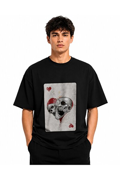 Inscriptie Tricou Unisex Bumbac Premium Casual " Playing cards and skulls "