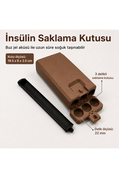 Mayex3d İNSÜLİN SAKLAMA KUTUSU 3 GÖZLÜ - KAHVERENGİ