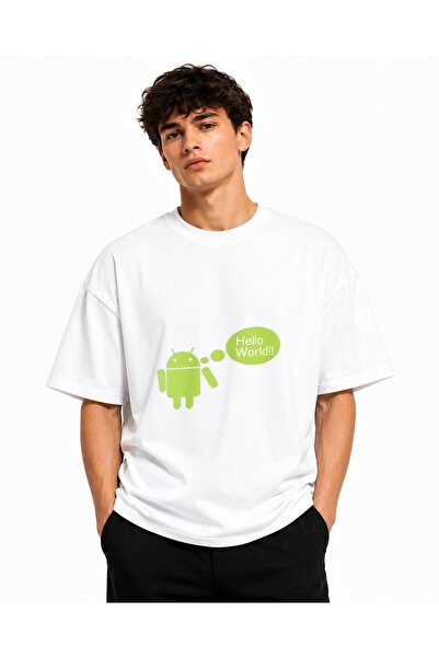 Inscriptie Tricou Unisex Bumbac Premium Casual " Android, Hello world "