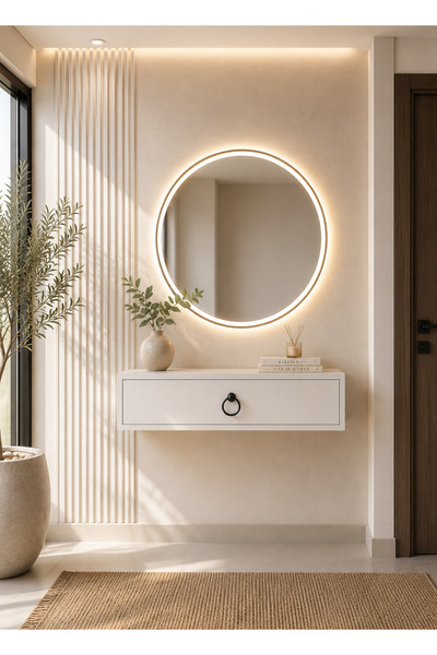 Egecan Mobilya 90cm Beyaz Kapaklı Dresuar Salon Antre Hol Oturma Odası Askıda...