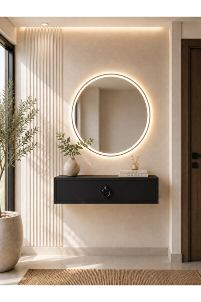 Egecan Mobilya Siyah 80 Cm Kapaklı Dresuar Salon Antre Hol Oturma Odası Askıd...