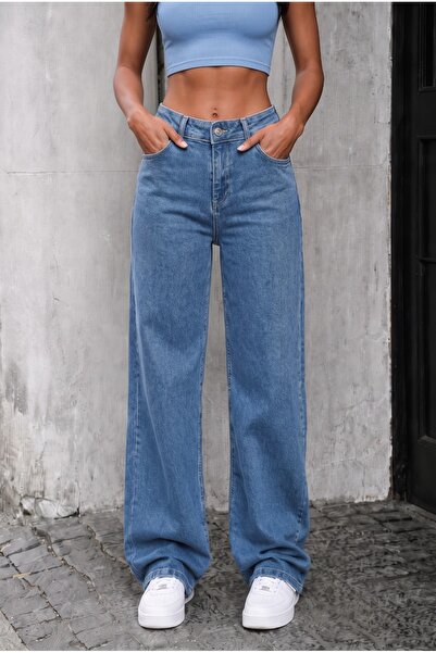 alanora Women's High Waist Stretch Fabric Wide-Leg Palazzo Jeans