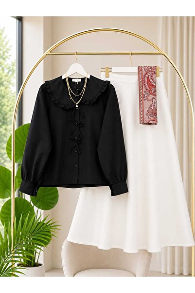 MODA VEDAT Ženski set suknje sa mašnom i puf detaljima -05200