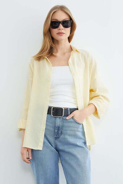 Fulla Moda Striped Oversized Long Back Shirt