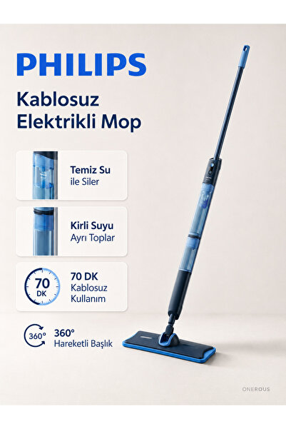 Philips Yeni Seri Elektrikli Mop, Kablosuz, Bakterilere karşı %99,9 etkili 36...