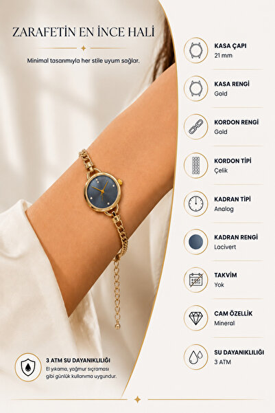Reddington ساعة يد نسائية أنيقة ذات تصميم بسيط مع سلسلة ذهبية اللون ومينا بال...