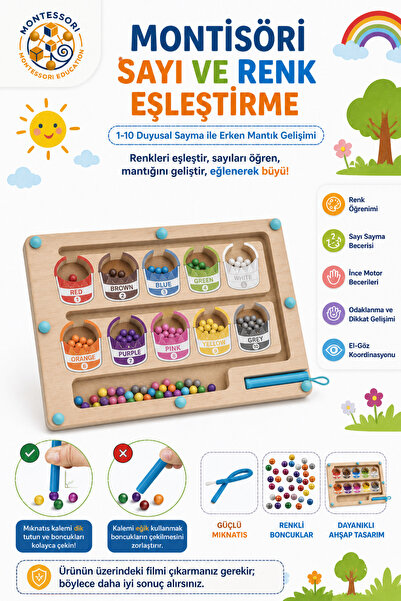BBSKY Montessori Manyetik Renk ve Boya Kovası: 3+ Yaş Eğitici Sayısal Mantık ...
