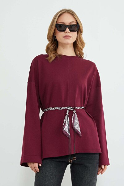Fulla Moda Tunica Fullamodest cu curea, cu șliț și mâneci largi