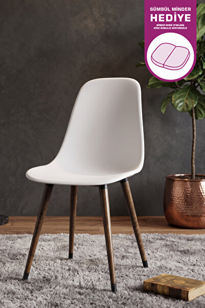 VİLİNZE Eames Kestane Ahşap Ayak Plastik Beyaz Sandalye