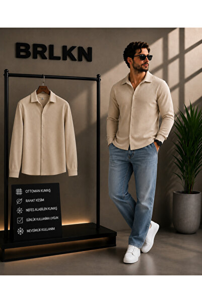 BRLKN قميص عثماني بأكمام طويلة للرجال