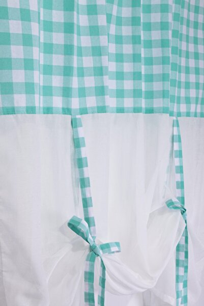cotton maison Naturel Potlu Ekose Tül Perde Retro