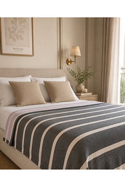 Blue Burgeon Çift Taraf 2 Renk 4 Katlı Müslin Yatak Örtüsü 180x220 Siyah-pembe