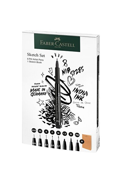 Faber Castell SET DE STILOȚE ARTISTICE PITT PENTRU SCHIȚAT, 8 BUCĂȚI + CARNET...