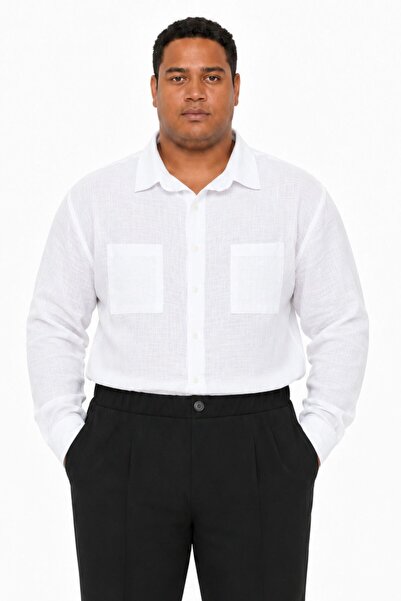 RELAXL 2Xs-10Xl 100% Cotton Pocket Muslin Men's White Shirt