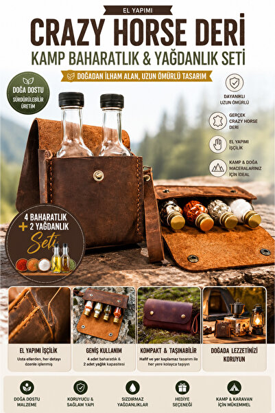 Vivaldi Home Outdoor El Yapımı Deri Çantalı Kamp Baharatlık ve Yağdanlık Seti...
