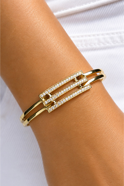 Çi & Sİ Luxury Accessory Gold Üç Sıra Zirkon Taşlı Kaburga XUPING Kelepçe