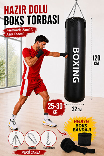 Spor Byfit Boxing 120 Cm Büyük Boy Hazır Dolu Boks Torbası ve Zinciri - Hediy...