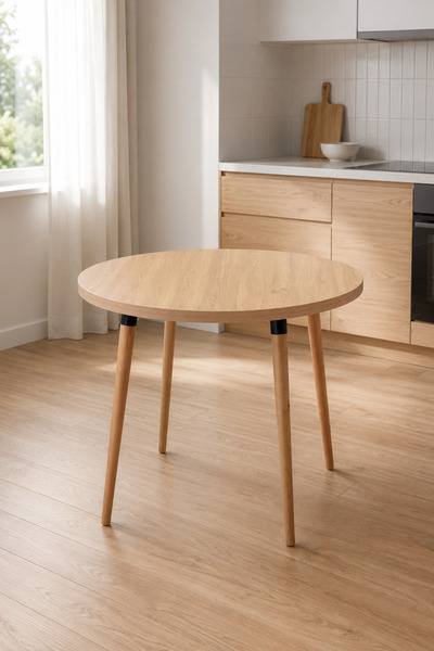 VİLİNZE Argos Yuvarlak MDF Naturel Sabit Mutfak Masası - Q90 Cm