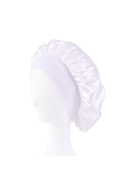 Choice10 WHITE New Satin Wide Brim Nightcap Silky Bonnet Hair Wrap for Sleepi...
