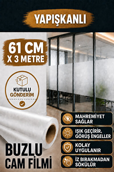 AUTOFOLYO Buzlu Cam Filmi 61 Cm - 3 Metre Yapışkanlı Cam Kumlama Folyosu