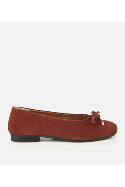 Hotiç Kadın Süet Deri Kahverengi/Kiremit Fiyonk Detaylı Babet