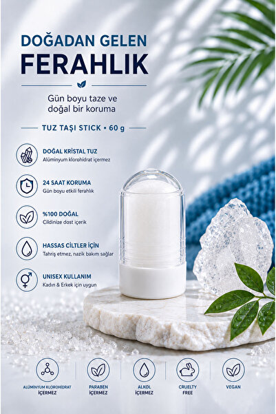 Pasilla Tuz Taşı 60g | Kristal Doğal Tuz Içeren Alum Deo Stick 60 Gr | Deodorant