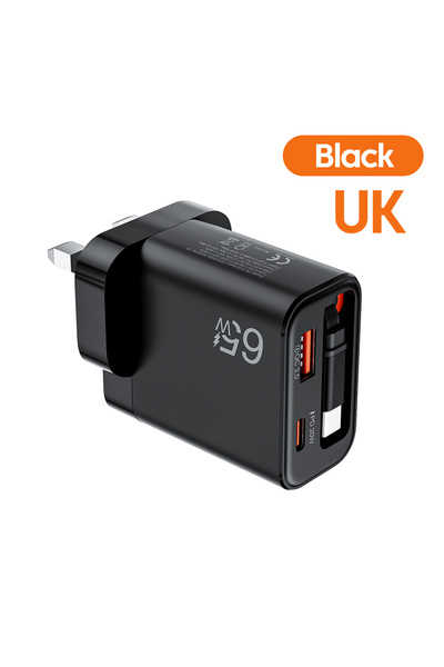 Choice1 black uk 65W USB C Fast Charger With Retractable Type-C Cable PD Fast...