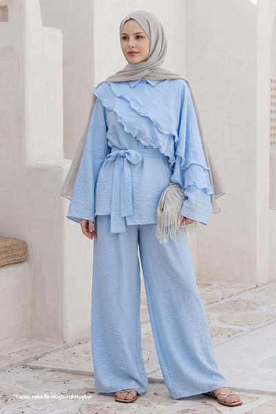 InStyle Σετ με βολάν και γιακά σε στυλ σάλι, σε βρεφικό μπλε χρώμα