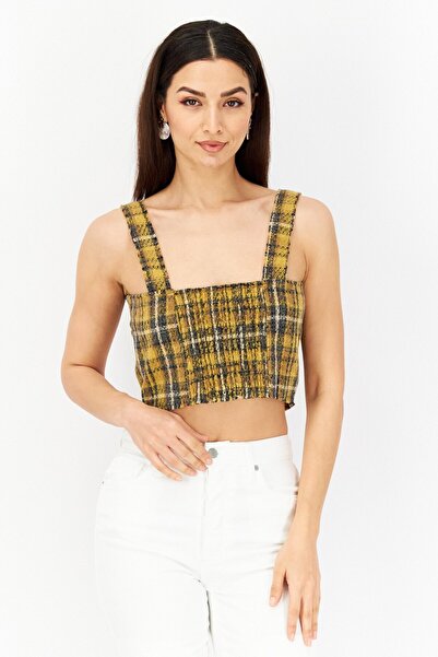 Sage The Label Women Square Neck Sleeveless Textured Top, Gold Combo