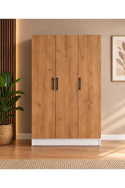 Genel Markalar Modern 3 Kapaklı Ahşap MDF Gardırop 180x118x50 cm Askılı Raflı...