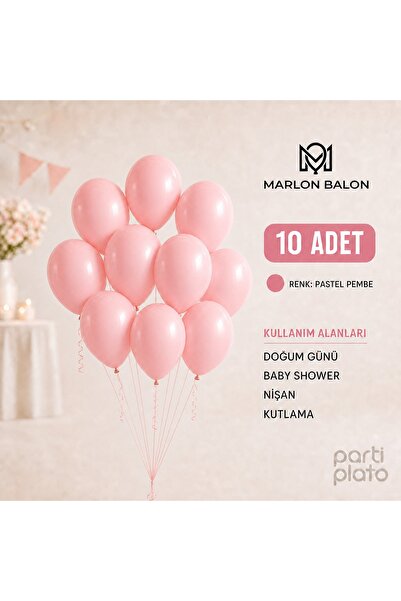 Marlon Balon Pastel Pembe Lateks Balon 11 İnç 10 Adet Doğum Günü Nişan Düğün ...