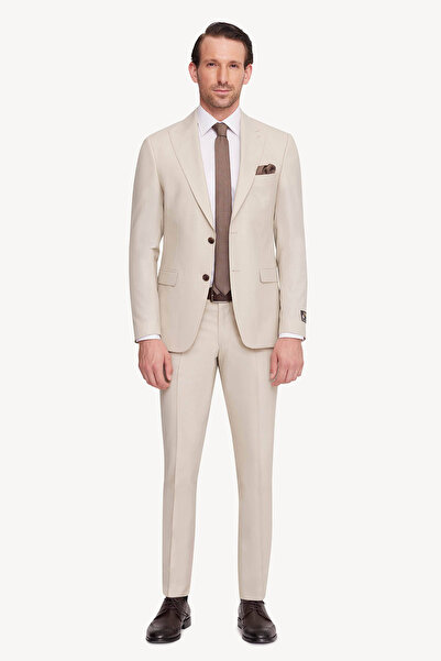 Ysf Erkek Krem Slim Fit Sivri Yaka Takım Elbise