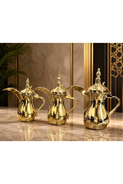 aljahwari طقم أواني قهوة ذهبية مكون من 3 قطع