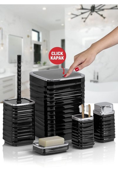Store Hgy Home Black Chrome Detailed Luna Square 5-Piece Bathroom Set - 7 Liters