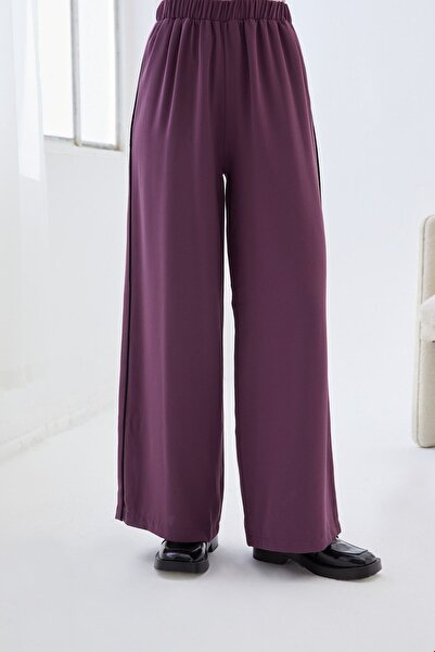 QANU Elastic Waist Crepe Trousers Purple Loose Fit