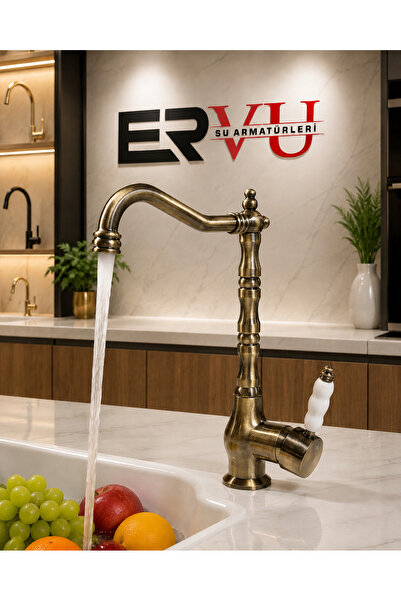 Ervu Yapı Antik Rustik Musluk Mutfak Eviye (SICAK SOĞUK GİRİŞLİ, PİRİNÇ MALZE...