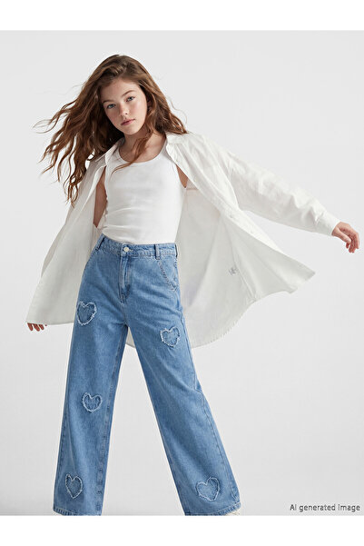 LC Waikiki Nevavm Farkıyla Wideleg Embroidered Girls' Jean Pants