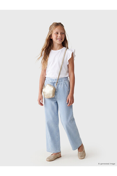 LC Waikiki Nevavm Wide Leg Striped Girls' Jean Pants with a Difference