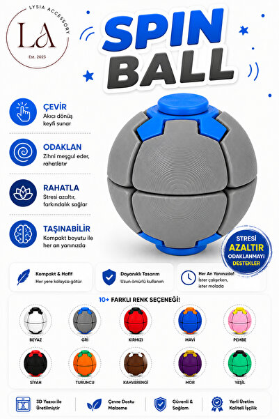 lysiaaccessory Spin Ball Stres Topu Fidget Oyuncak | Dönen Basmalı Dikkat ve ...