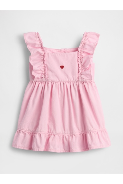 GAP Bebek Pembe Denim Kalp İşlemeli Elbise