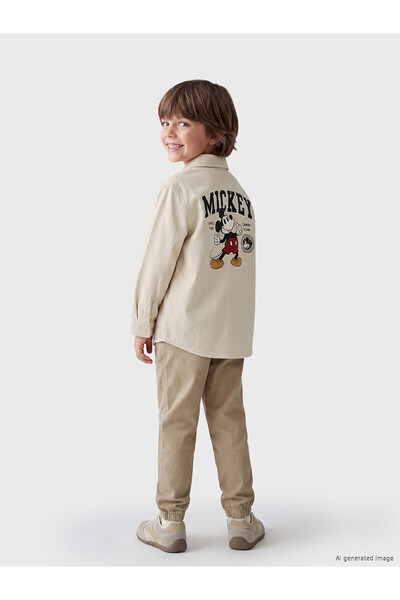LC Waikiki Nevavm with Difference Mickey Mouse Embroidered Boys' Shirt